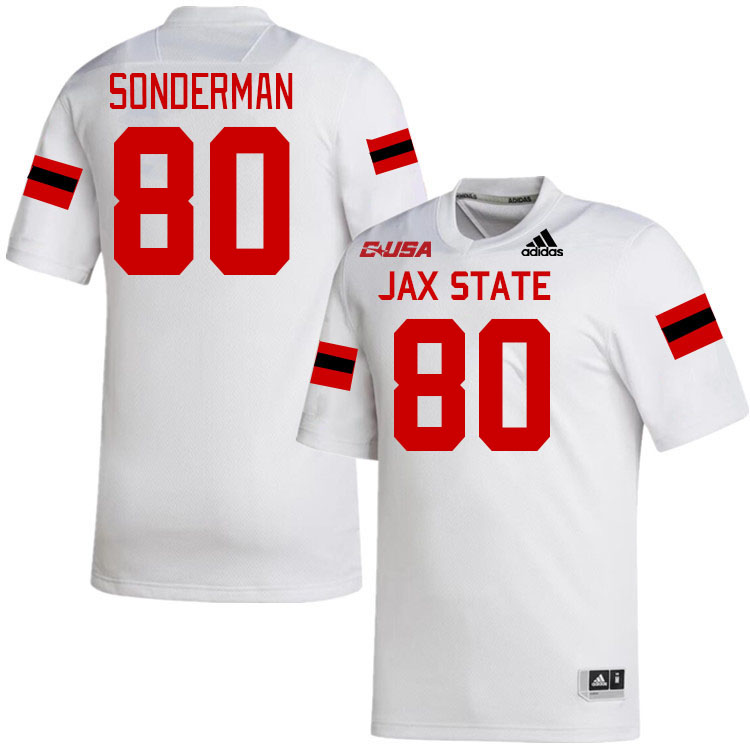 #80 Wyatt Sonderman Jacksonville State Gamecocks College Football Jerseys Stitched-White